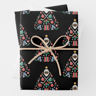 Christmas Ice Hockey Lover Tree Sports Team Wrapping Paper Sheet