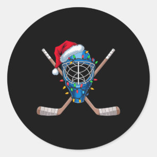 Christmas Ice Hockey Player Santa Sport Hockey Goa Classic Round Sticker