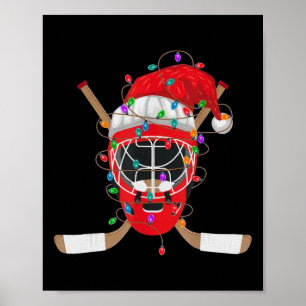 Christmas Ice Hockey Santa Xmas Lights Hockey Men Poster