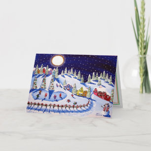 Christmas Ice Skate Winter Folk Art Card
