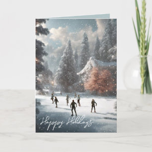 Christmas Ice Skaters On A Pond Holiday Card