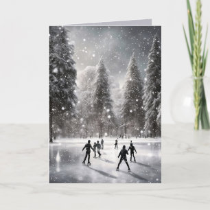 Christmas Ice Skaters On A Pond Holiday Card