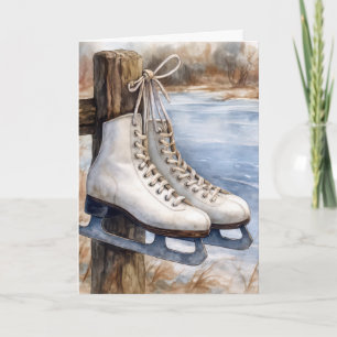 Christmas Ice Skates Hanging on a Fence Post Card