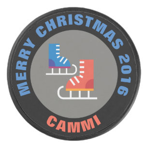 Christmas Ice Skates Hockey Puck