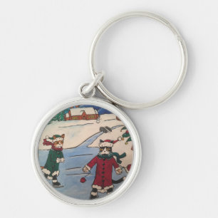 Christmas Ice Skating Cats Keychain