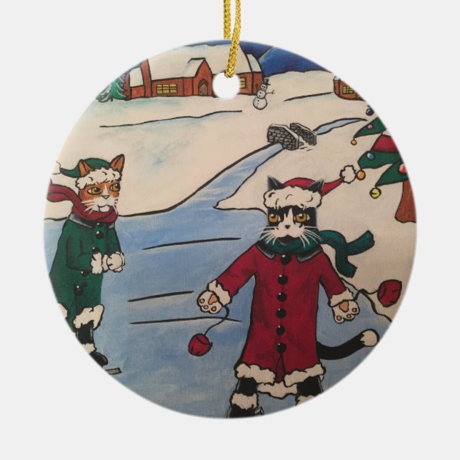 Christmas Ice Skating Ceramic Ornament (Front)