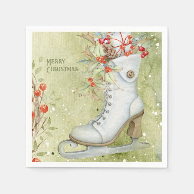 Christmas ice skating napkin (Front)