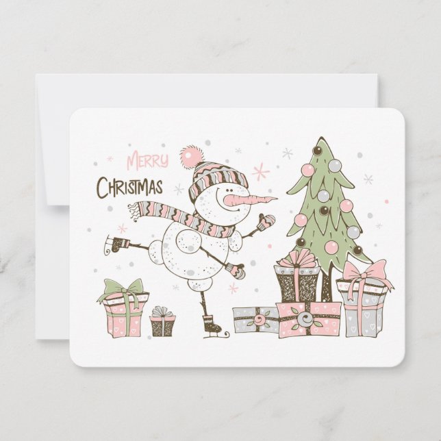 Christmas Ice Skating Snowman Presents Flat Card (Front)