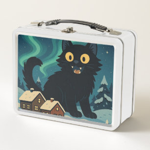 Christmas Icelandic Yule Cat with Northern Lights Metal Lunch Box