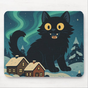 Christmas Icelandic Yule Cat with Northern Lights Mouse Pad