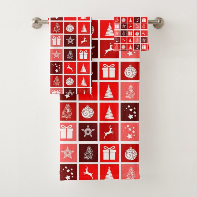 Christmas Icon Red Squares Holiday Art Classic Bath Towel Set (Insitu)