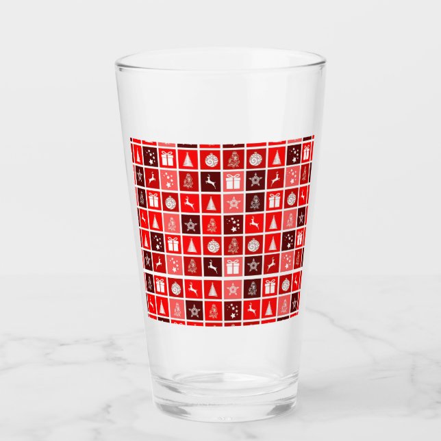Christmas Icon Red Squares Holiday Art Classic Glass (Front)