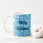 Christmas Icons Blue Santa Elf Snowman Festive Coffee Mug<br><div class="desc">This Christmas pattern features classic cute holiday favourites in white outlines on a light blue background. Included in the pattern is Santa, elf, Christmas tree, snowman, reindeer, candy cane, stockings, wrapped gift, tree ornament, snowflake, star and ribbon in a bow. A sweet pattern that will be sure to add to...</div>