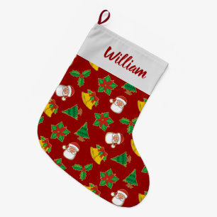 Christmas Icons Pattern Large Christmas Stocking