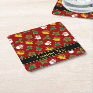 Christmas Icons Pattern Square Paper Coaster