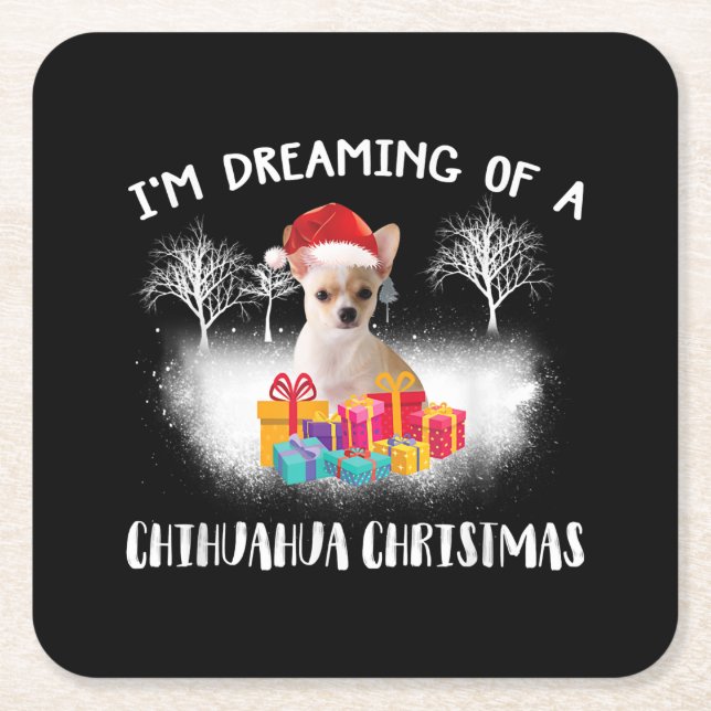 christmas  idea  chihuahua dog lover family square paper coaster (Front)