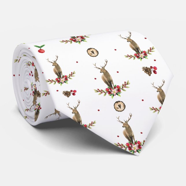 Christmas Idyll Deer Pattern Tie (Rolled)