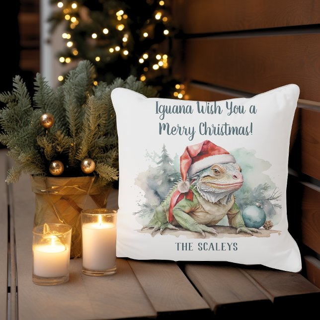 Christmas Iguana Throw Pillow (Iguana Wish You a Merry Christmas pillow )