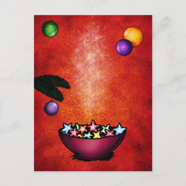 christmas illustration bowl star shaped cookies holiday postcard (Front)