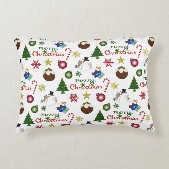 Christmas Illustration Mix Pattern Accent Pillow (Front)