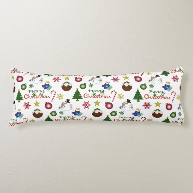 Christmas Illustration Mix Pattern Body Pillow (Front)