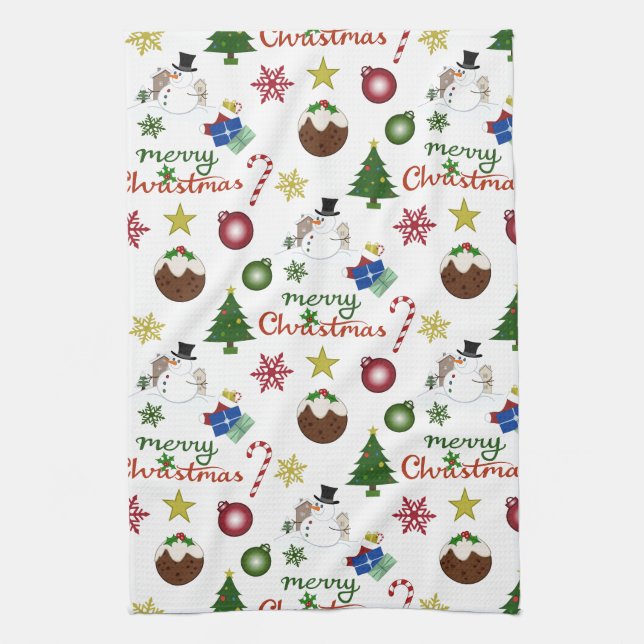 Christmas Illustration Mix Pattern Kitchen Towel (Vertical)