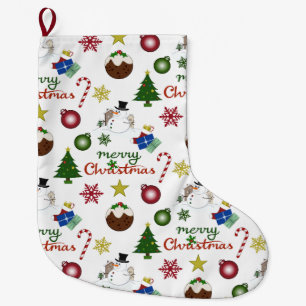 Christmas Illustration Mix Pattern Large Christmas Stocking