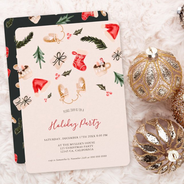 Christmas illustration watercolor holiday party  invitation (Creator Uploaded)