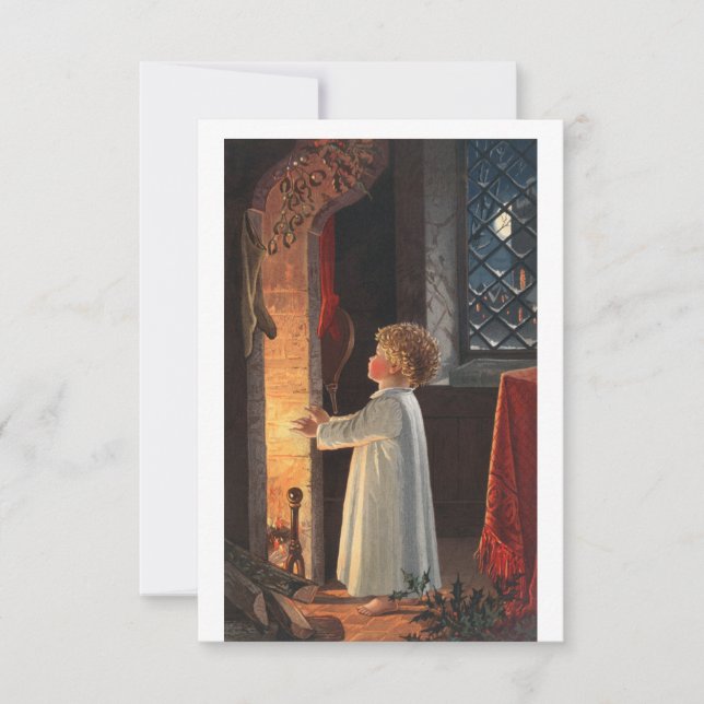 Christmas Image Depicting A Fireplace, Stockings A Invitation (Front)