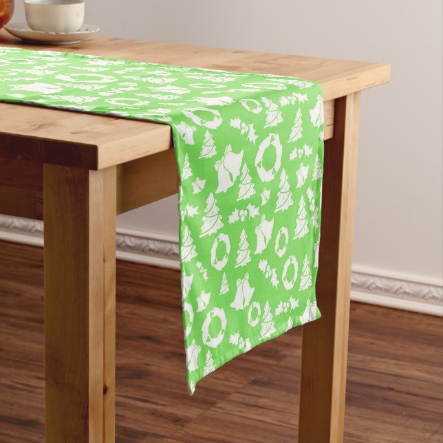 Christmas Images Pattern Light Green Modern Short Table Runner (In Situ)