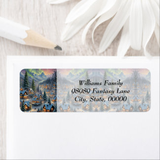 Christmas in a mountain village, polar lights 