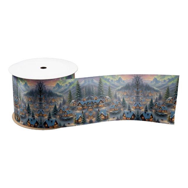 Christmas in a mountain village, polar lights  satin ribbon (Spool)