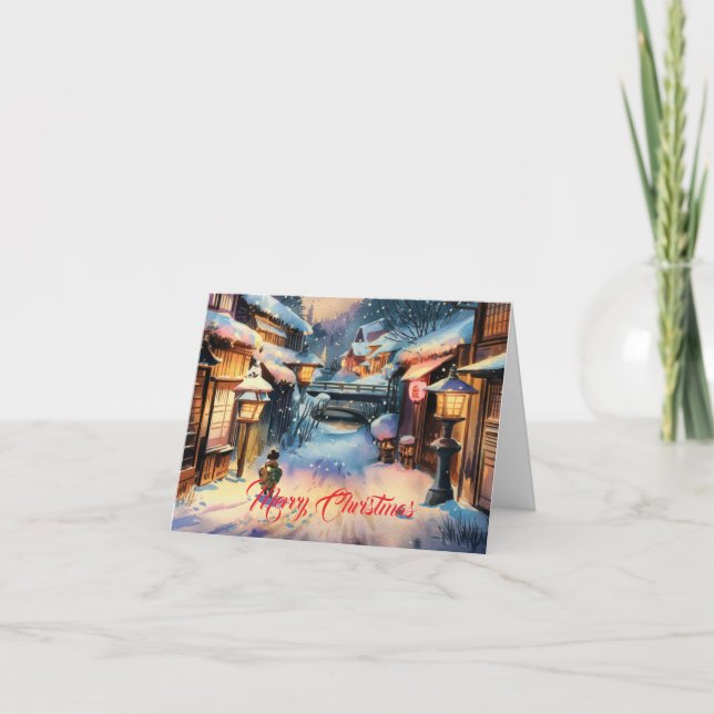 Christmas in a Snowy Japanese Village Holiday Card (Front)