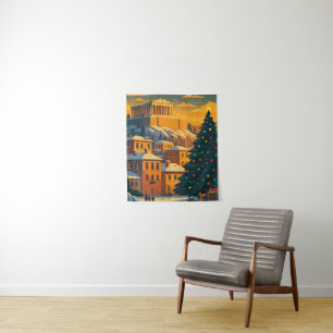 Christmas in Athens – Festive Greece Holiday Scene Tapestry