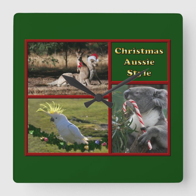 Christmas in Australia Square Wall Clock (Front)
