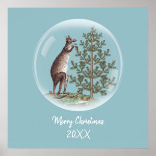 Christmas in Australia with snow and a kangaroo Poster