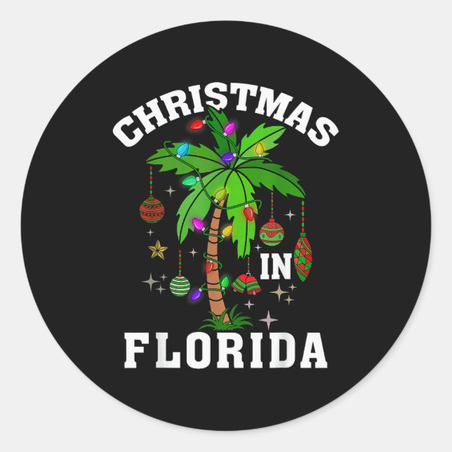 Christmas In Florida Deck The Palm Tree Xmas Winte Classic Round Sticker (Front)