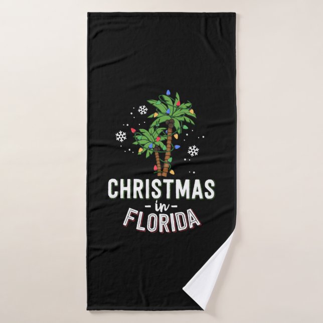 Christmas In Florida Deck The Palm Trees Family Bath Towel (Bath Towel)