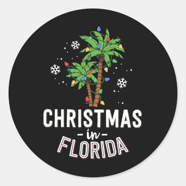Christmas In Florida Deck The Palm Trees Family Va Classic Round Sticker (Front)