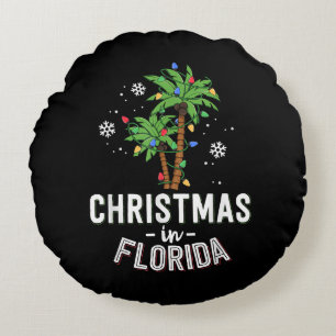 Christmas In Florida Deck The Palm Trees Family Va Round Pillow