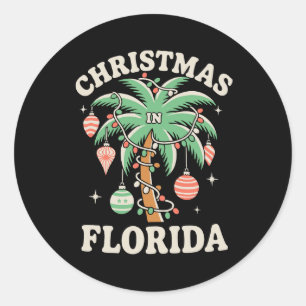 Christmas In Florida Palm Tree Xmas Lights Winter Classic Round Sticker