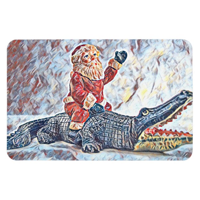 Christmas in Florida Santa Claus riding Alligator Magnet (Horizontal)
