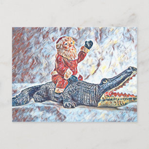 Christmas in Florida Santa Claus riding Alligator Postcard