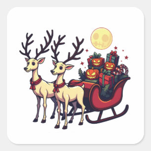Christmas in Halloween Reindeer Pumpkin Presents Square Sticker