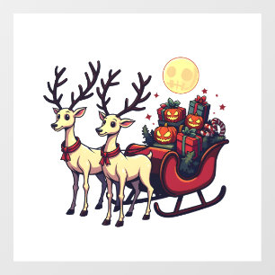 Christmas in Halloween Reindeer Pumpkin Presents Window Cling