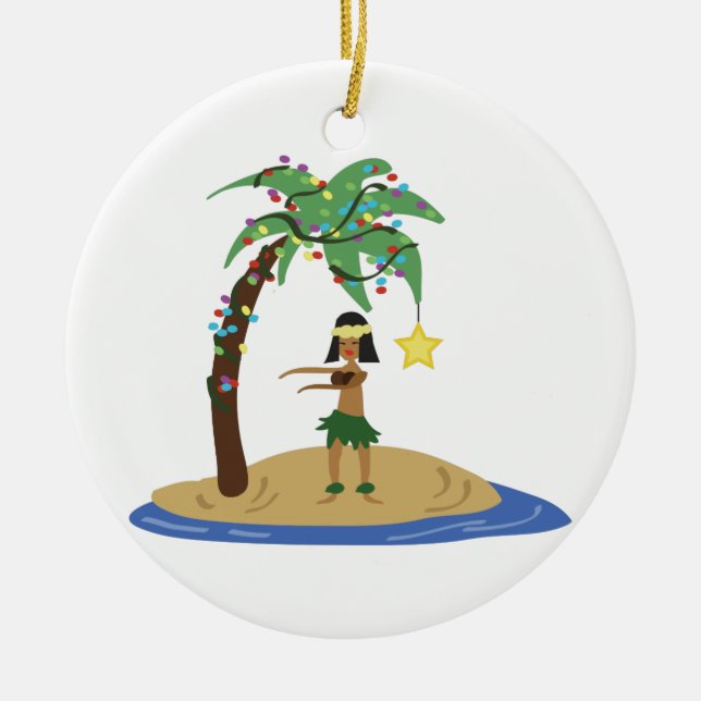 Christmas in Hawaii Ceramic Ornament (Front)