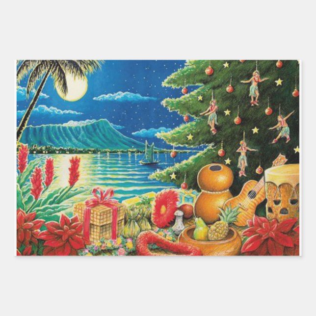 Christmas in Hawaii Wrapping Paper Sheet (Front)