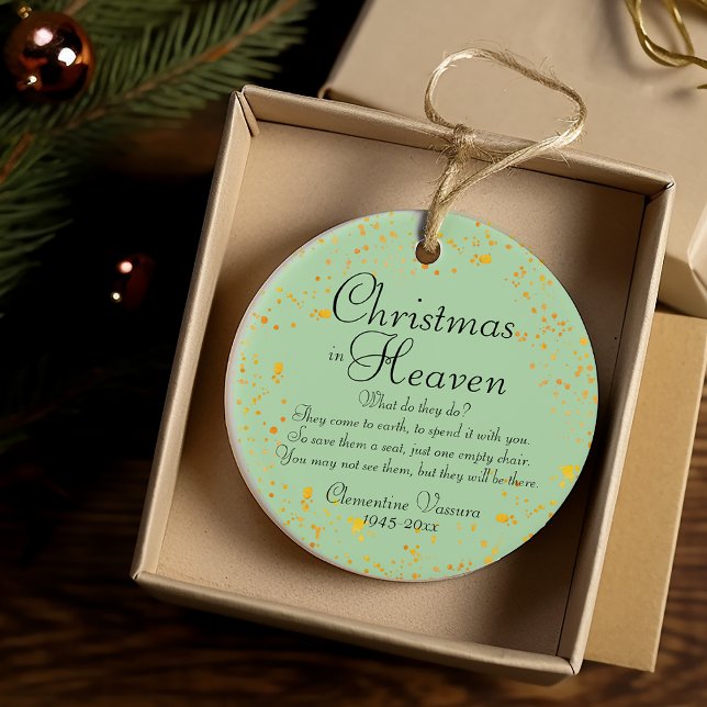 Christmas In Heaven Gold Splatter Memorial Photo Ceramic Ornament (Christmas In Heaven Gold Splatter Memorial Photo Ceramic Ornament)