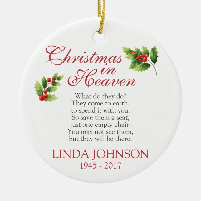 Christmas in Heaven Personalized Ceramic Ornament (Front)