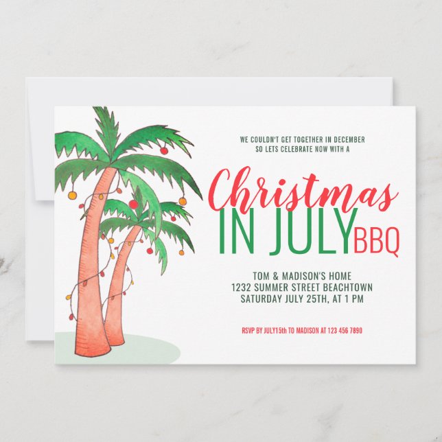 Christmas in July BBQ Party Invitation (Front)